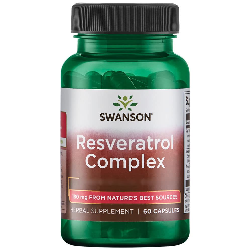 Swanson, Resveratrol Complex, 180mg, 60 Capsules, Haute Dosé, Sans Soja, Sans Gluten, Sans OGM