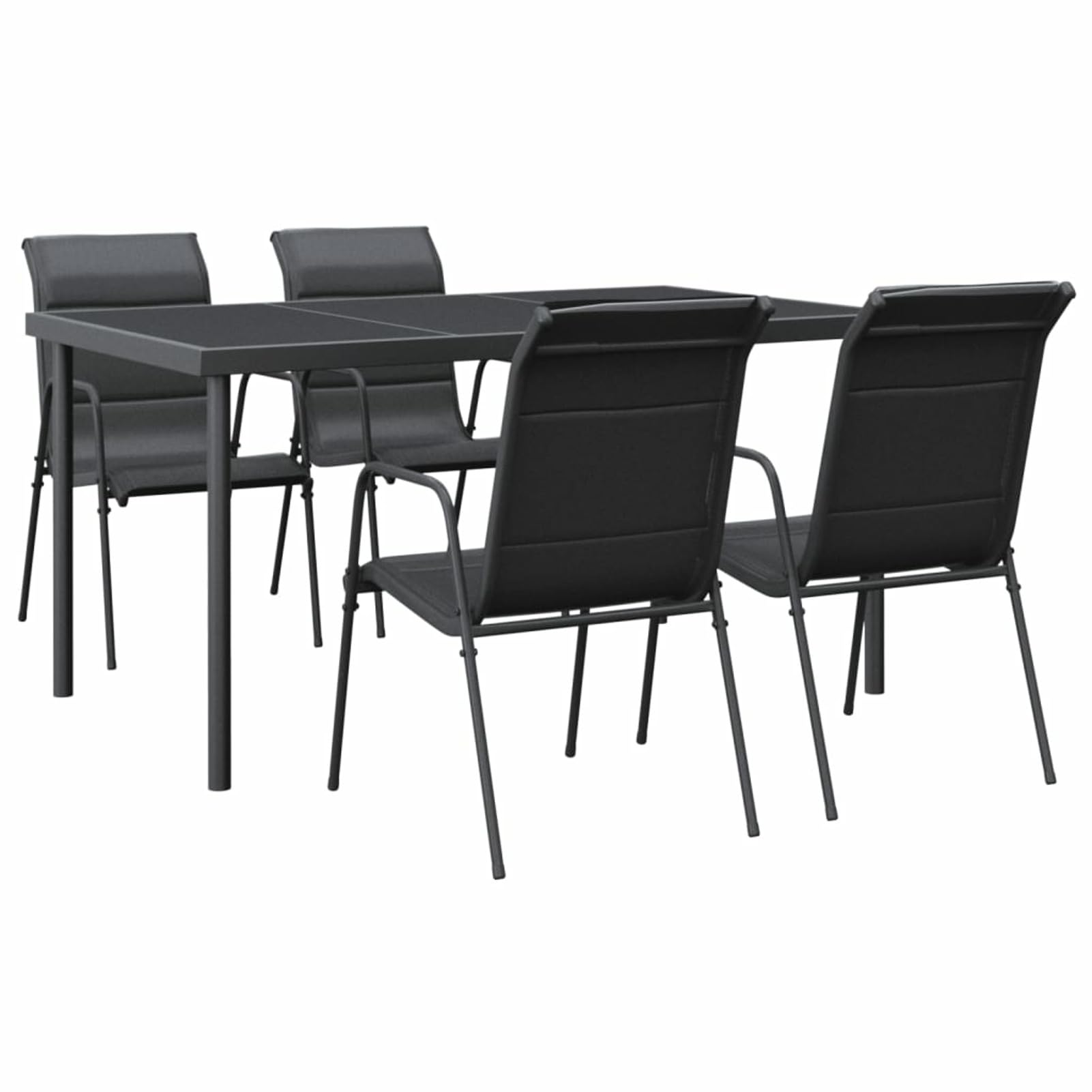 Juego de Comedor para jardín 5 Piezas, Silla Asiento Sillón Mesa Cocina Exterior Terraza Patio Balcón Muebles Acero y textilene Negro