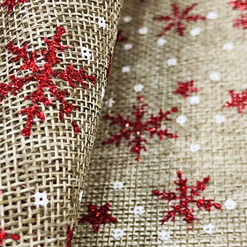 LAS TELAS ... Tejido de Arpillera Estampada Navidad Copos de Nieve Rojos por Metros, Ancho 1,50 Mtrs. 1 Mtr.