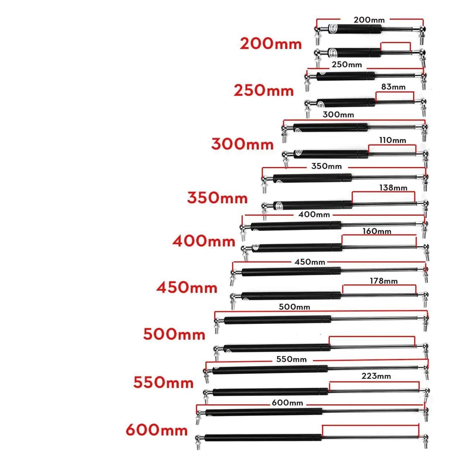 Podnośnik Tylnej Klapy Obsługuje Amortyzatory gazowe do samochodu, maska, klapa tylna, amortyzator, amortyzator, sprężyna gazowa 2 szt., 200-600 mm, 200 N(50cm)