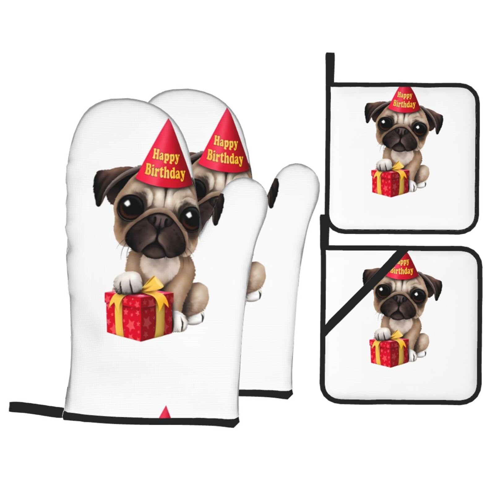 HJFCZH dog Prints Kitchen Covers: Waterproof Oven Layers for Safe Cooking & Easy Cleanup - 4 Piece Heat Protection Set
