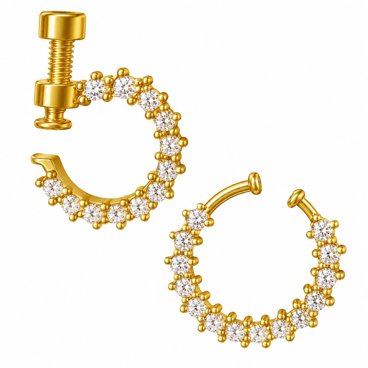 kamak Gold Plated Nose Ring for Women | Non-Piercing Clip-On Septum Ring | Adjustable Crystal Nose Pin Hoop | Nose Pin Combo Set|Traditional Indian Nath | Lightweight Fashion Jewelry for Party, Wedding & Daily Wear-picture-6