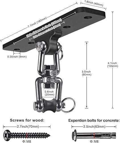 Miniatura 7 de Percha para bolsas pesadas, colgador de techo para saco de boxeo, gancho de rotación de 360 para boxeo, artes marciales mixtas, yoga aéreo, hamaca y