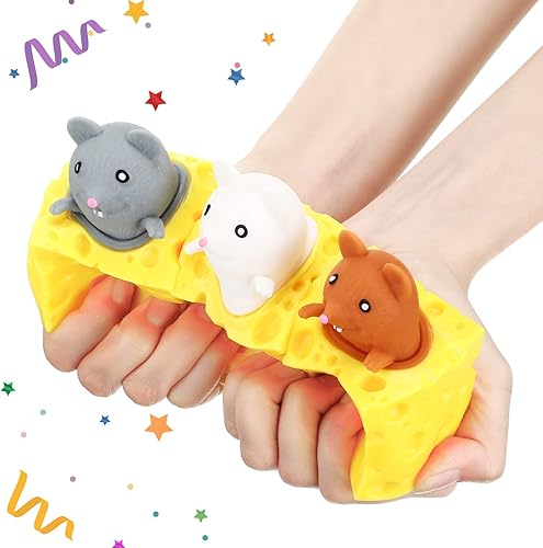 Miniatura 3 de Chivao Paquete de 6 juguetes de queso, ratas para el estrés, juguete sensorial de ratas en queso, alivio de la ansiedad, pelota de oficina para
