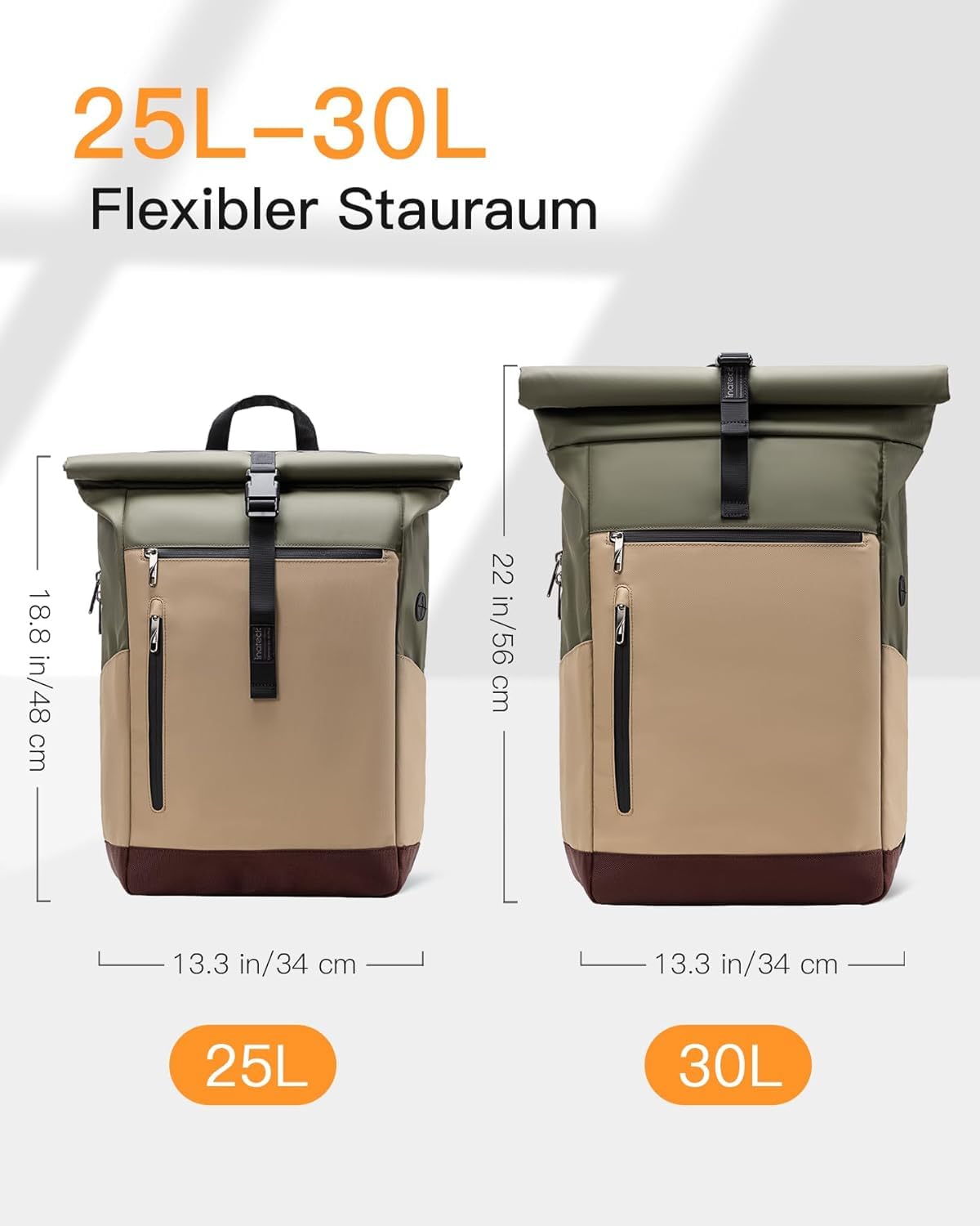 Inateck RollTop plecak dla mężczyzn i kobiet, 25-30 l, plecak rowerowy, plecak szkolny, na uczelnię, czas wolny, do pracy, sportu, podróży, stylowy plecak dzienny z kieszenią na laptopa o przekątnej
