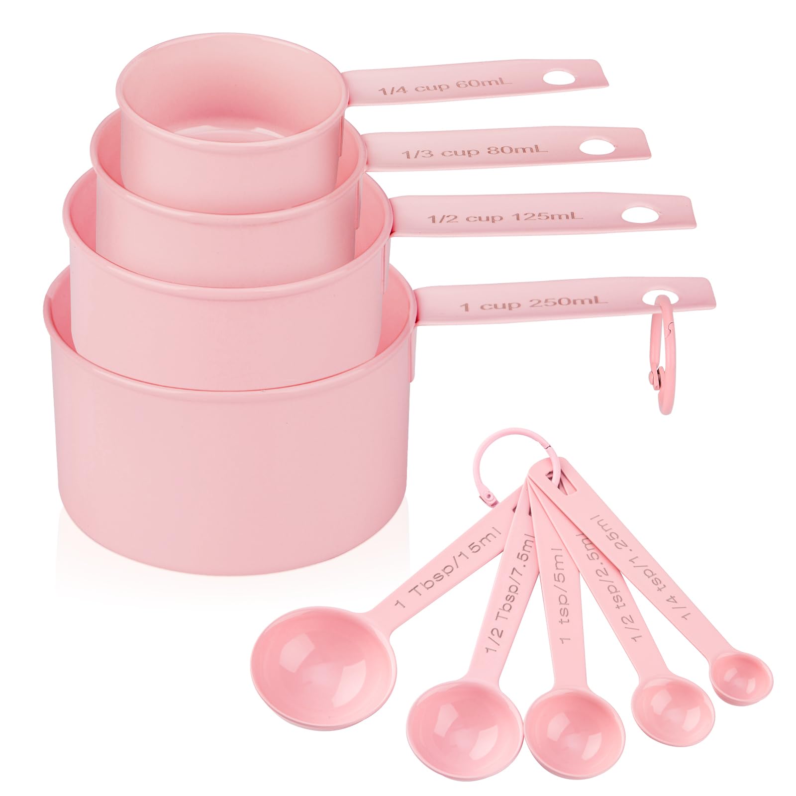 Messbecher und Löffel 9er Set, Edelstahl Messbecher zum Kochen und Backen, Messlöffel für trockene und flüssige Zutaten (Rosa)
