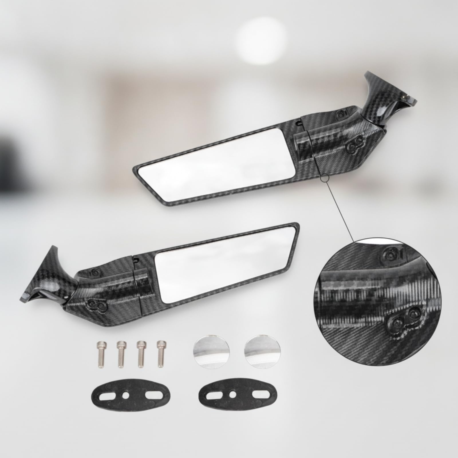Specchietti Retrovisori Carbon Look Specchietto da Manubrio Aerodinamico Specchietto con Attacco Filettato per ciclisti, Pista