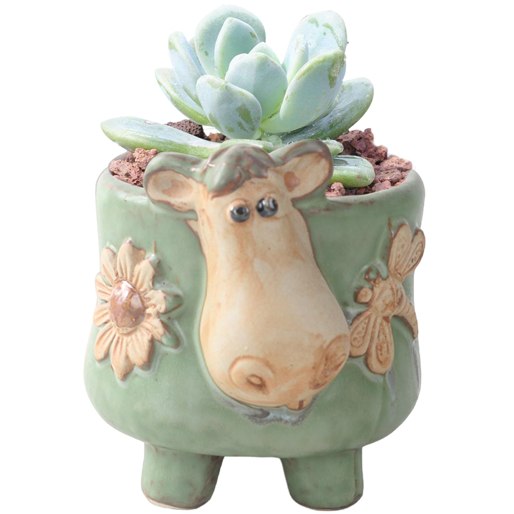 Hintyne Cow Planter Succulent Planter, Cute Cow Ceramic Succulent Pots with Drainage, Pot with Feet for Succulents, Herbs, Ferns