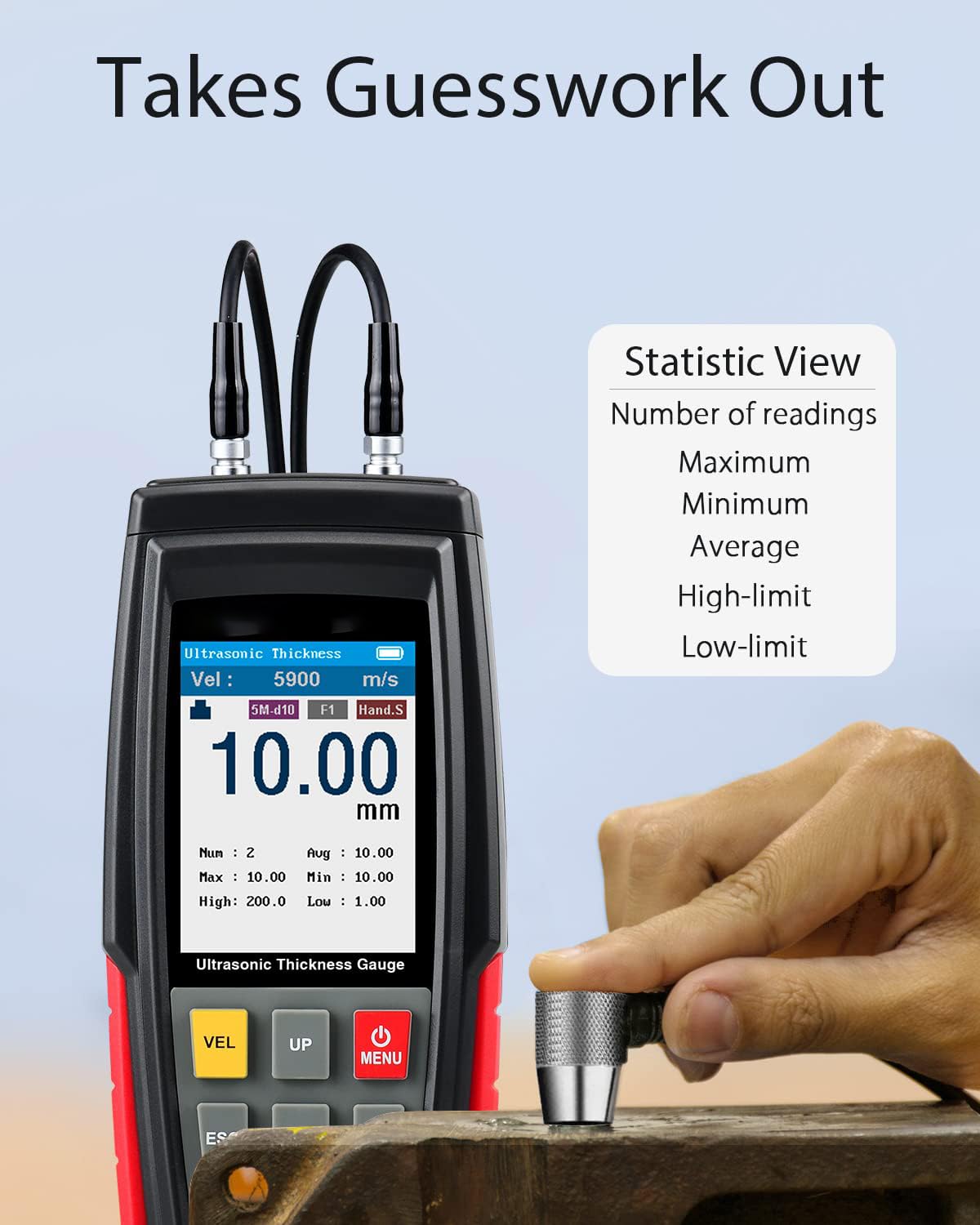 LABART Digital Ultrasonic Thickness Gauge Tester Meter, Range 0.039 to 11.8 inch with Probe for Measuring Metal and Nonmetal Materials, Steel, Silver, Plastic, Glass, PVC, Pipes - Image 3 thumbnail