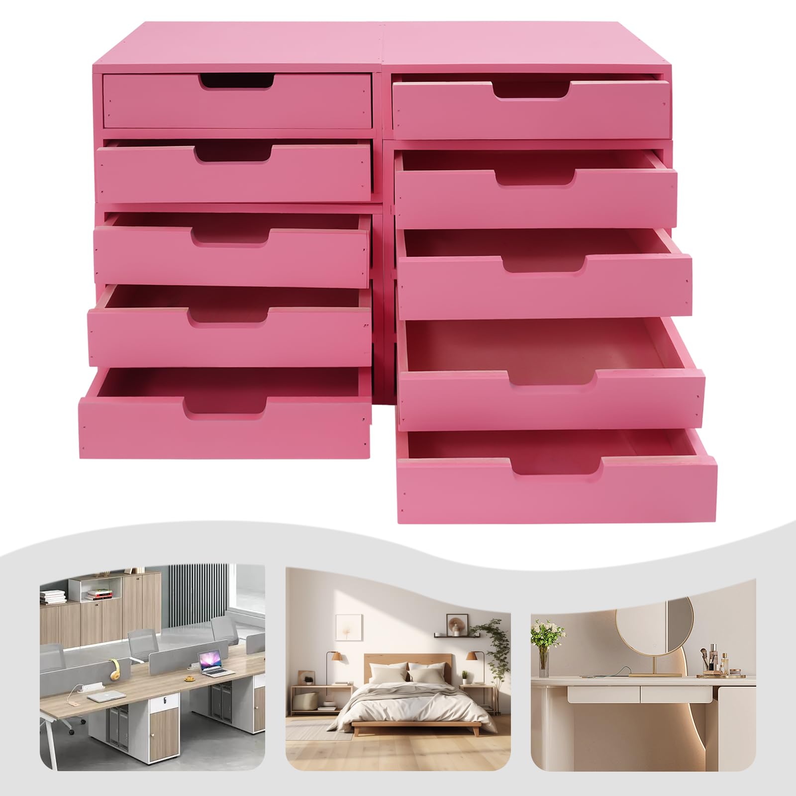 QIANMOON Vintage 4-Drawer Wooden Drawers Organizer, 4 Piece Drawer Stackable or Standalone Desktop Craft Storage Drawers, Desktop Medicine Cabinet Organizer Herbal?Tea Bag?Jewelry (Pink)