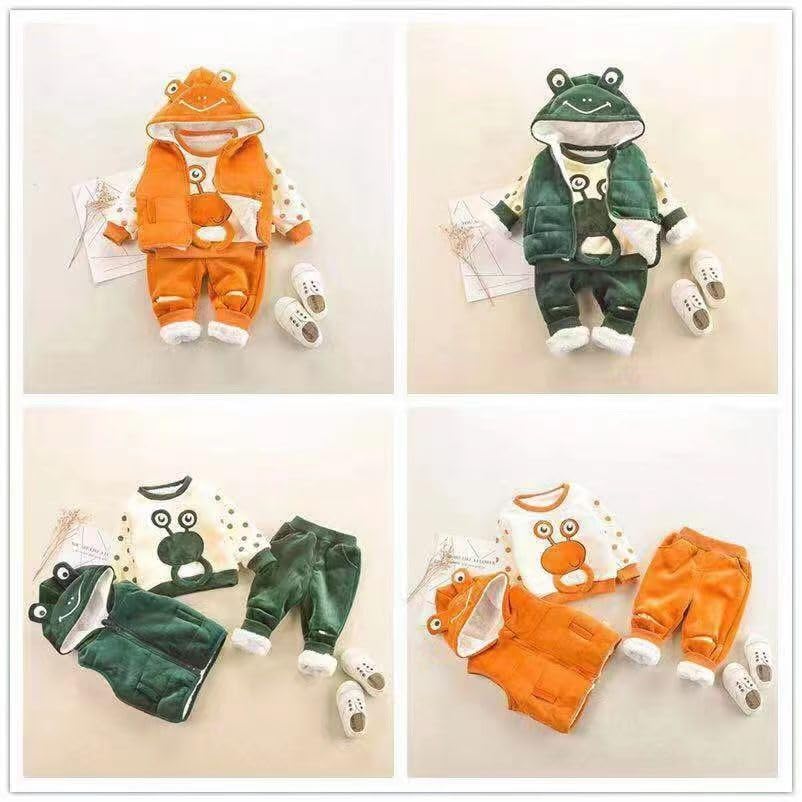 Image of Bold N Elegant Cotton Blend Cute Cartoon Bear Graphics Winter Warm Sweatshirt Hood Jacket And Jogger Pant 3 Pc Layering Clothing Set For Infant Toddler Kids
