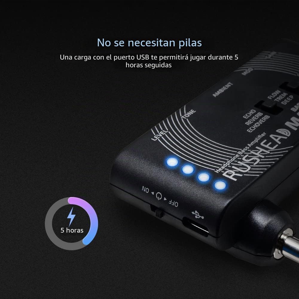 Valeton Rushead Max Amplificador para bajo de auriculares de bolsillo portátil cargador USB Bass multiefectos