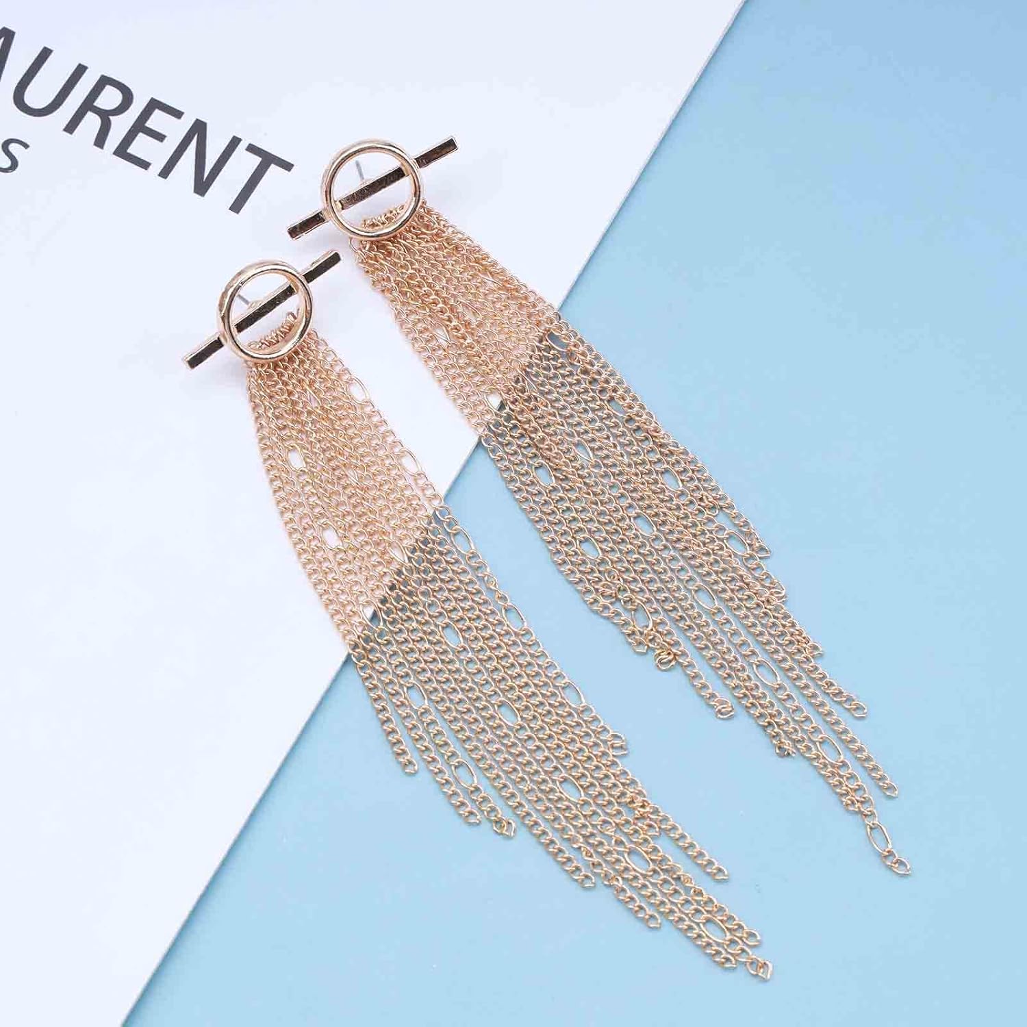 Andelaisi Punk Chain Tassel Earrings Gold Long Chain Drop Earrings Vintage Tassel Chain Dangle Earrings Geometric Circle Bar Earrings Jewelry for Wedding Party - Image 3