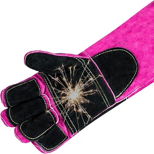 Miniatura 17 de Guantes de cuero para soldadura/barbacoa, 16 pulgadas, 932℉, guantes de soldadura resistentes al calor/fuego, guantes para horno, parrilla