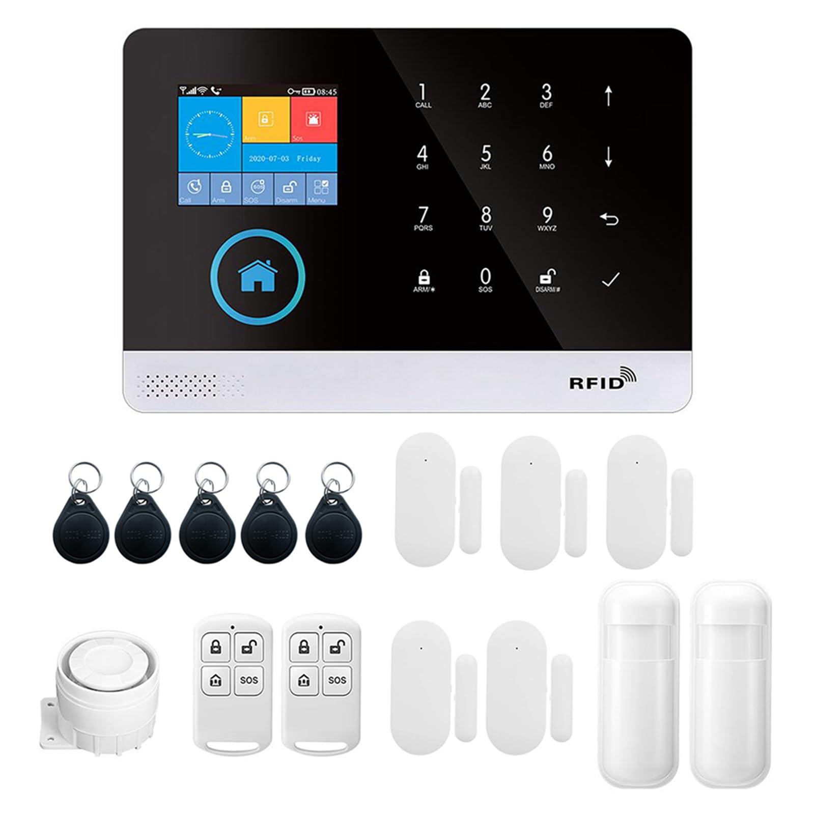 WIFI + GSM System di sicurezza allarme con composizione automatica, Kit da 16 pezzi per System di allarme di sicurezza antifurto per casa intelligente wireless LCD da 2.4 pollici