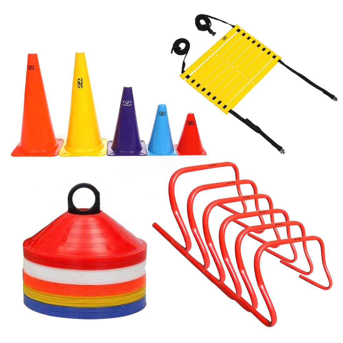 COUGAR Agility Training Combo Kit – 6 Marking Cones 6 Inch, 4 Meter Nebura Speed Ladder, 20 Multicolour Saucer Cones, 6 Eco Hurdles for Sports, Fitness, and Footwork Drills-image-41