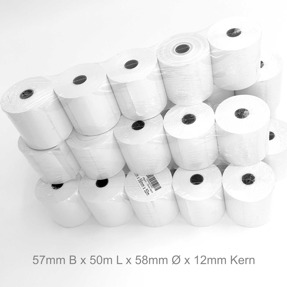 Thermorollen 57 mm X 50 m lang, Ø 59 mm 48 g BPA freies Thermopapier mit Endmarkierung, z. B. für Quorion QTouch 8, Olympia CM 911 / CM 912, Olympia CM 941, Star TSP-212-24 / TSP-242-24 u. v. a.