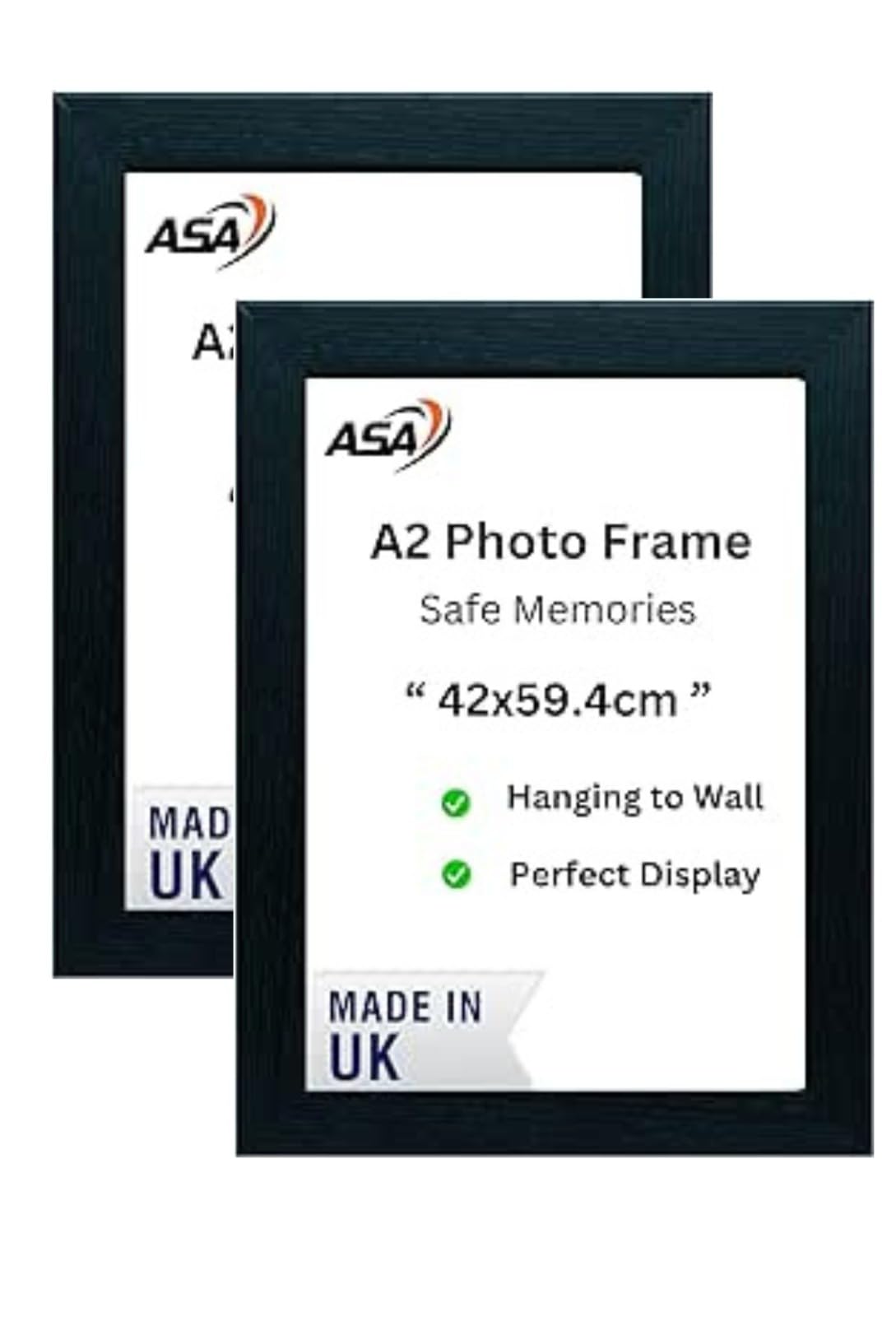 Asa A2 Black (2 Pack) Picture Frame A2 A3 A4 A5 Size Home Decoration Photo Frames – Wall Mountable Certificate Document Frames White Black Silver Oak (A2 Black (2 Pack))