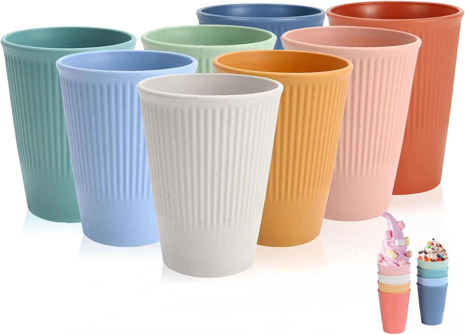 WANBY Plastic Drinking Cups 325ml 8 Pcs Colorful Tumblers Drinking Glasses Dishwasher Safe Water Cup for Water Juice Cocktail Portable Camping