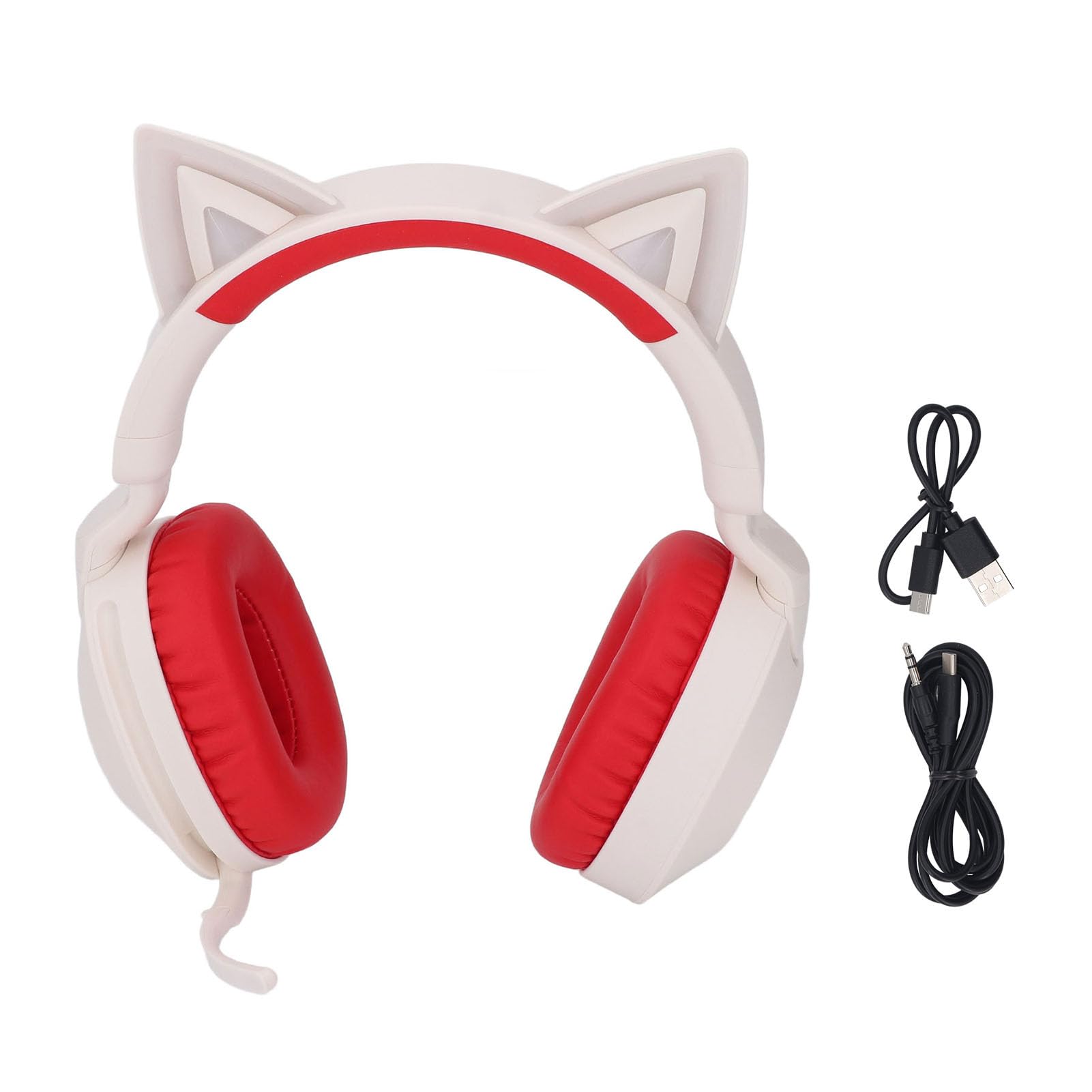 Garsent Cuffie Cat Ear, Cuffie Wireless Bluetooth 5.4 con Effetto Luce LED, Limitazione Volume 85 DB, Microfono Pieghevole, per Bambini Adolescenti Adulti Viaggi Scolastici (rosso)