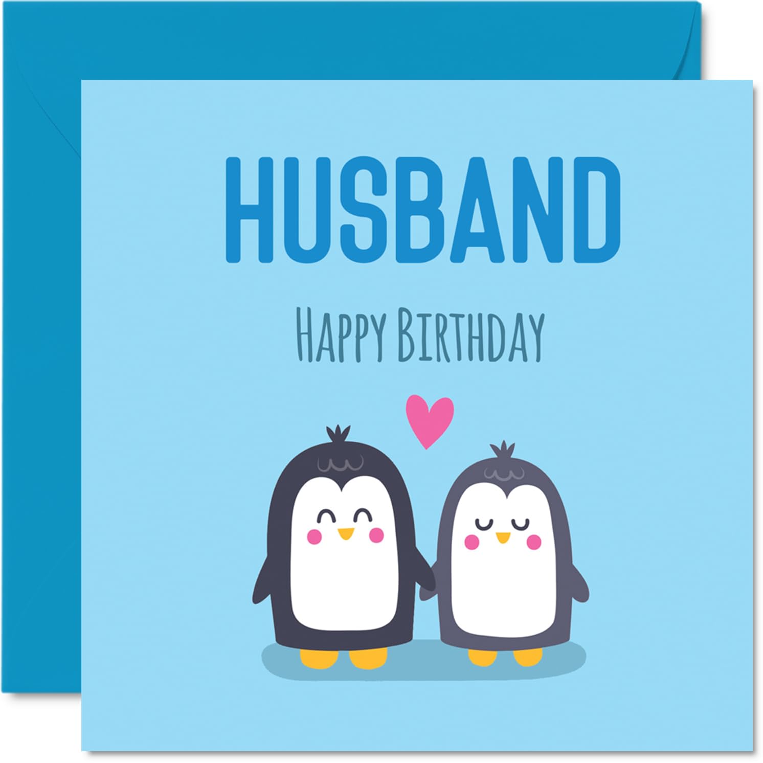 Husband Birthday Card - Cute Penguins - Happy Birthday Card for Husband from Wife Partner, 145mm kawaii animal design Bday Greeting Cards