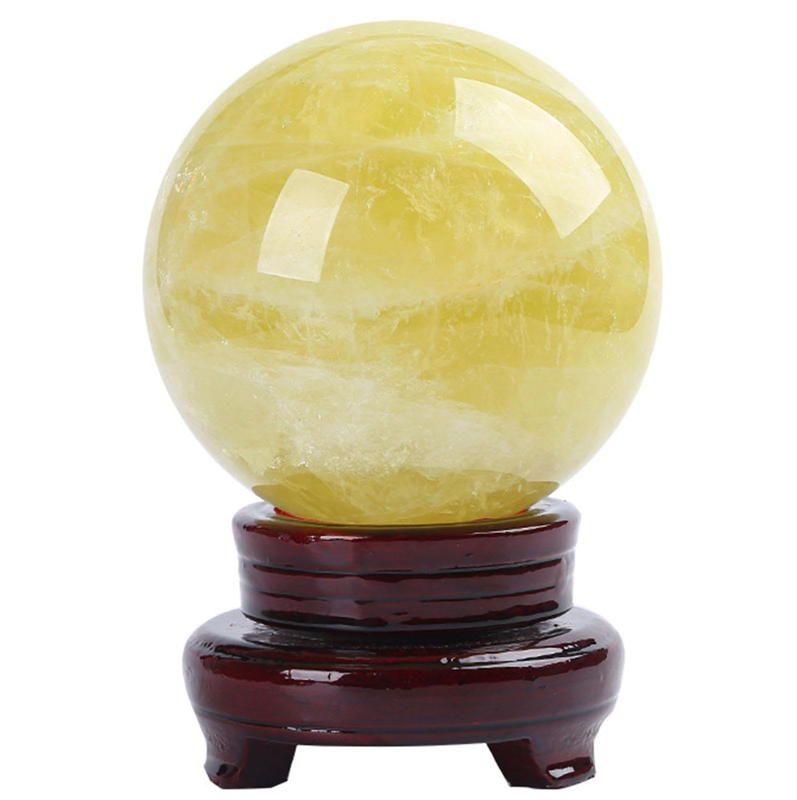 Gem Crystal Ball Yellow Calcite Quartz Sphere with Stand Gemstone for Feng Shui and Home Decor Gifts,8cm