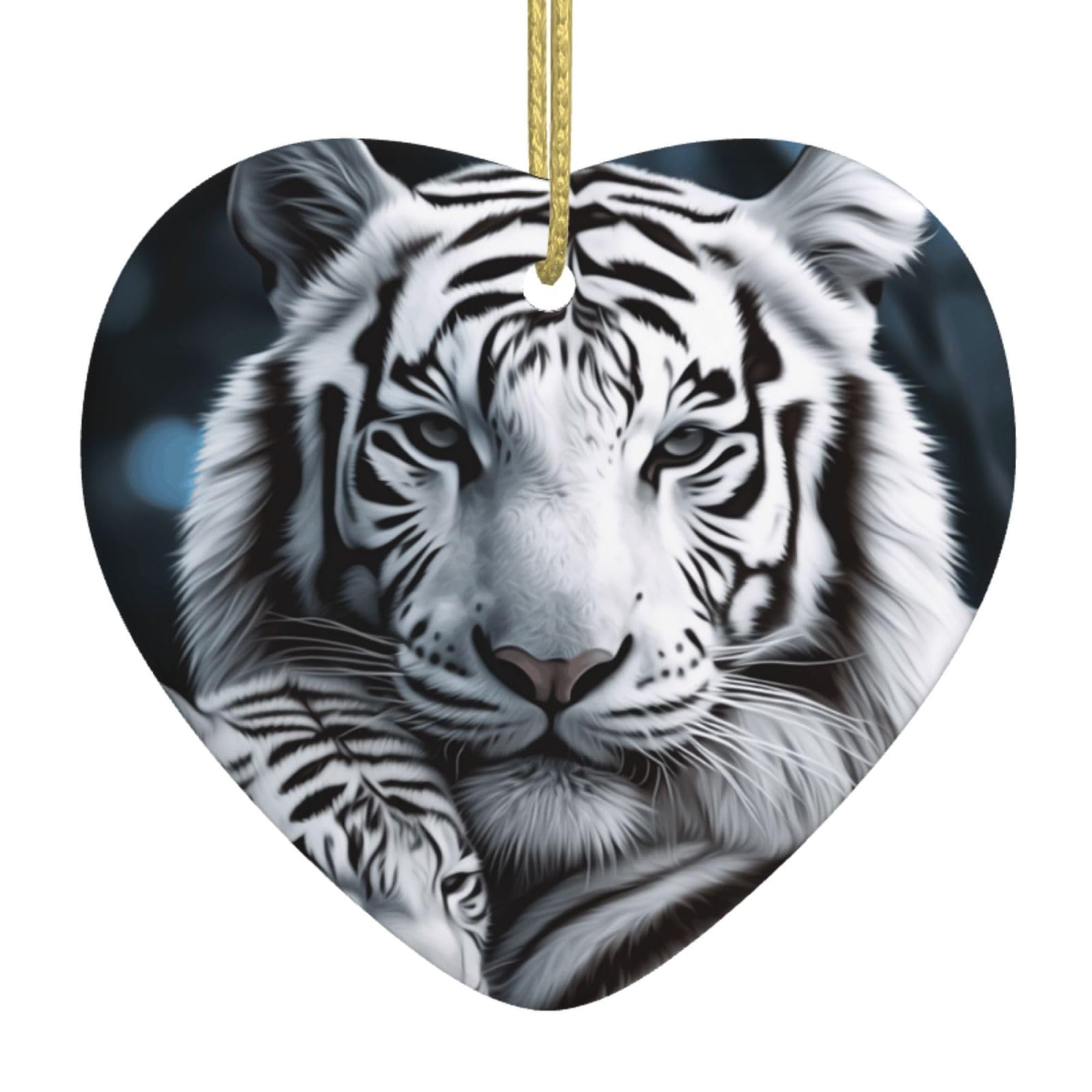Fodpand Women's White Tiger Christmas Ornaments 2025, Gift Exchange For Men, Collectible Ceramic Ornament Heart Hanging Ornaments For Christmas Tree Decoration