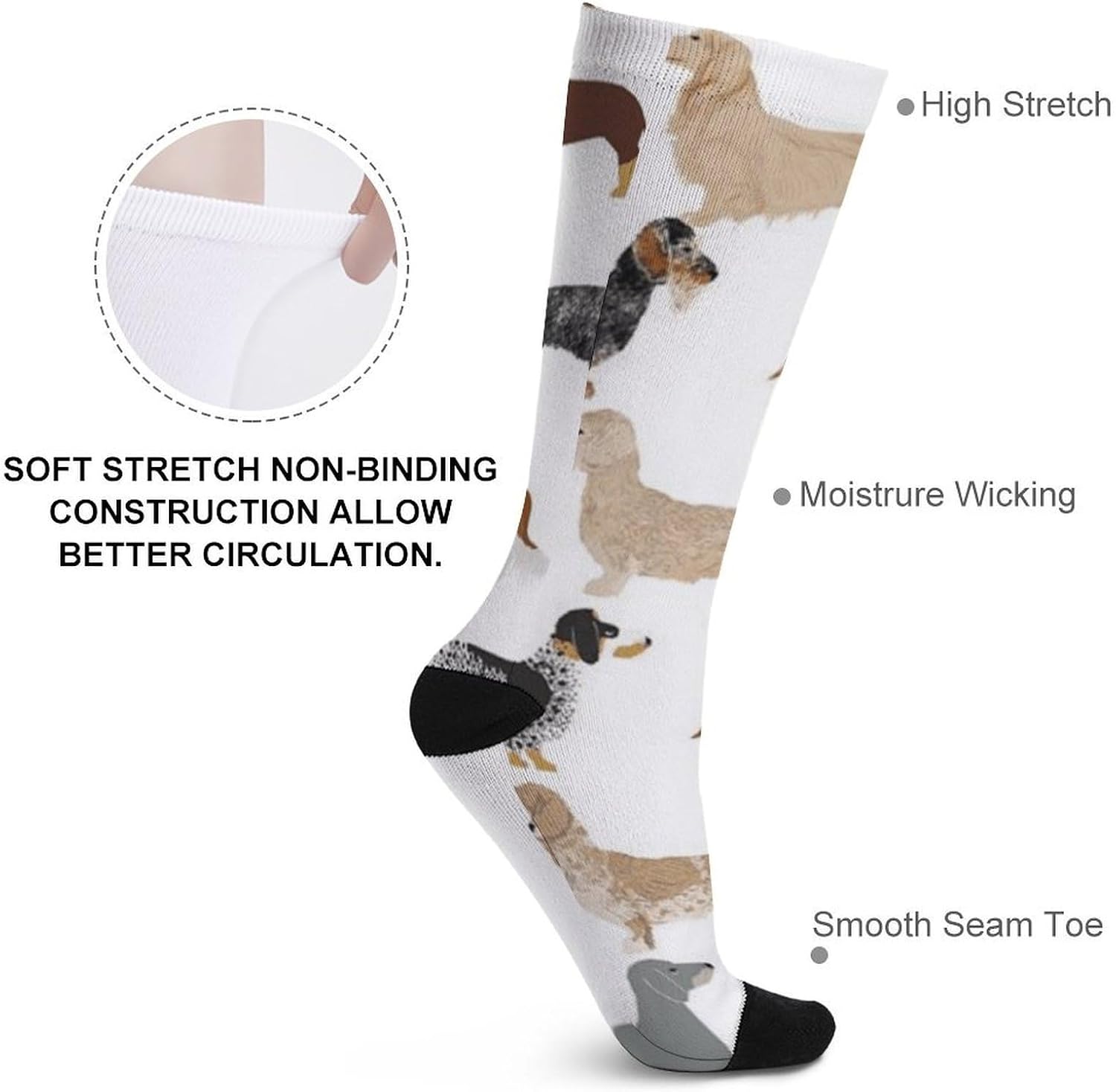 Animal Dachshund Dog Knee High Socks Athletic Long Stockings Sport Casual Crew Tube Sock Boot 40cm