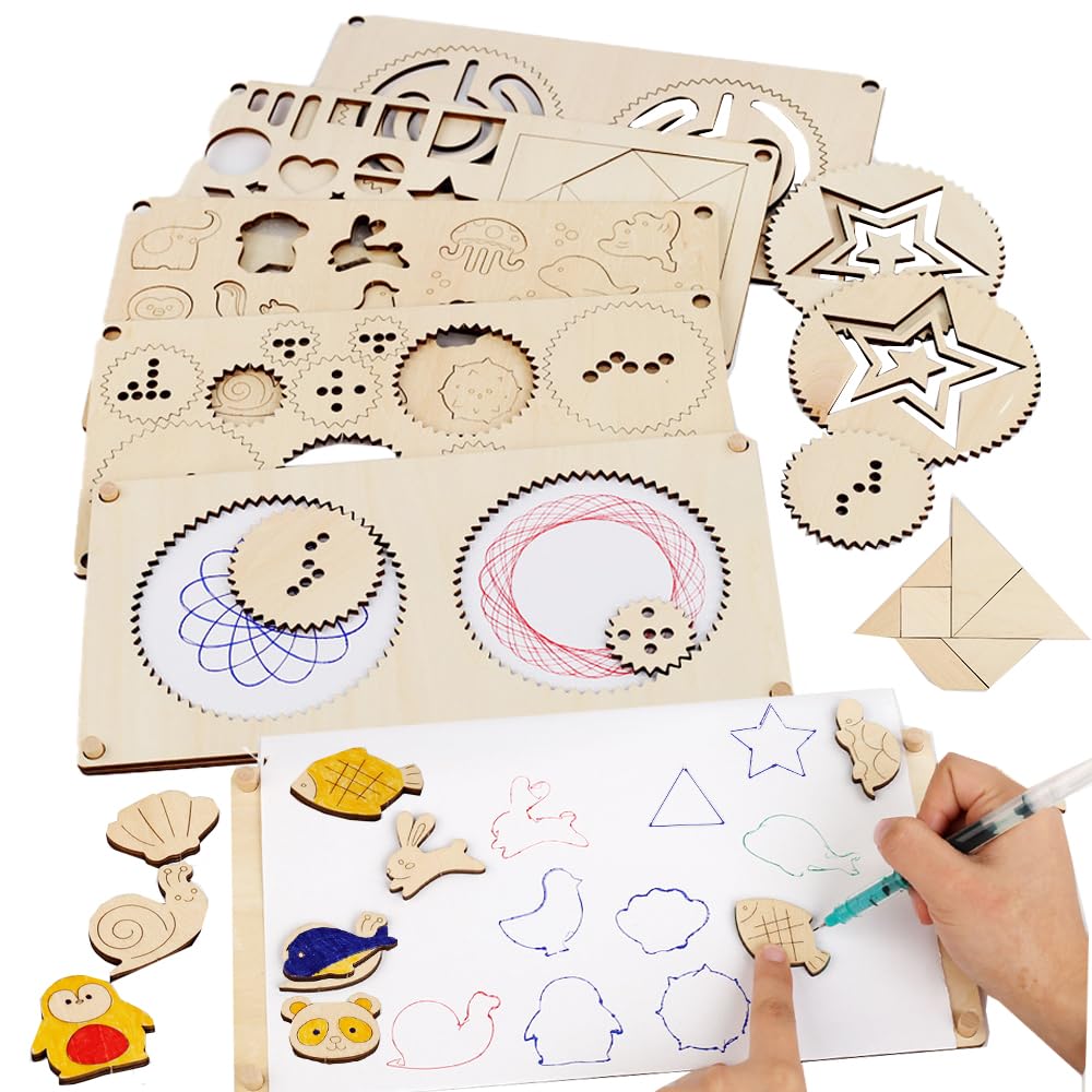 Summer Crafts for Kids Tangram Puzzle Activity Board,Wooden Art Craft Supplies Spiral Painting Kit, Shape Educational Toys...