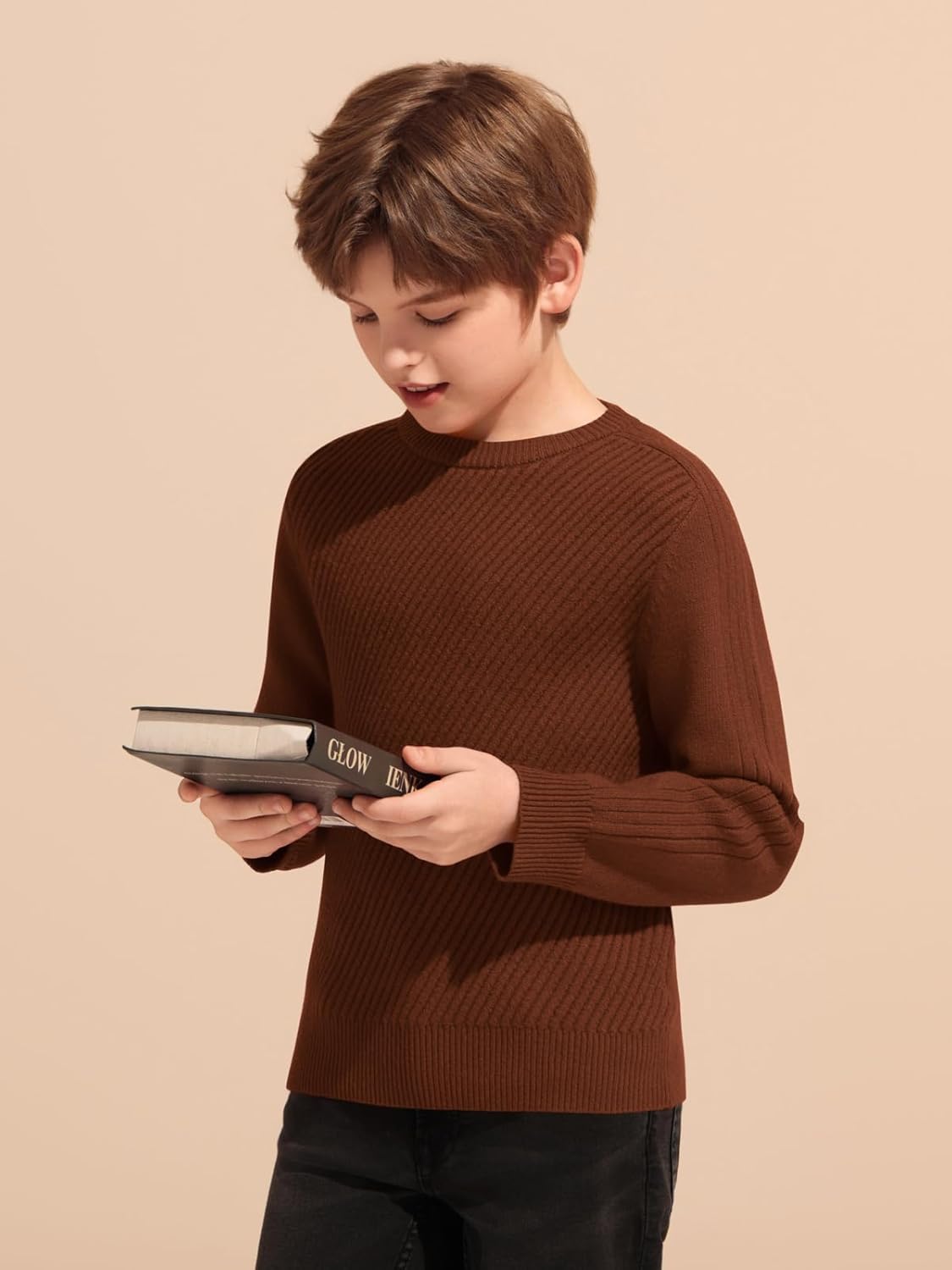 Haloumoning Boys Texture Sweater Kids Crewneck Long Sleeve Knit Pullover Sweater Fall Winter Clothes 5-14 Years - Image 4