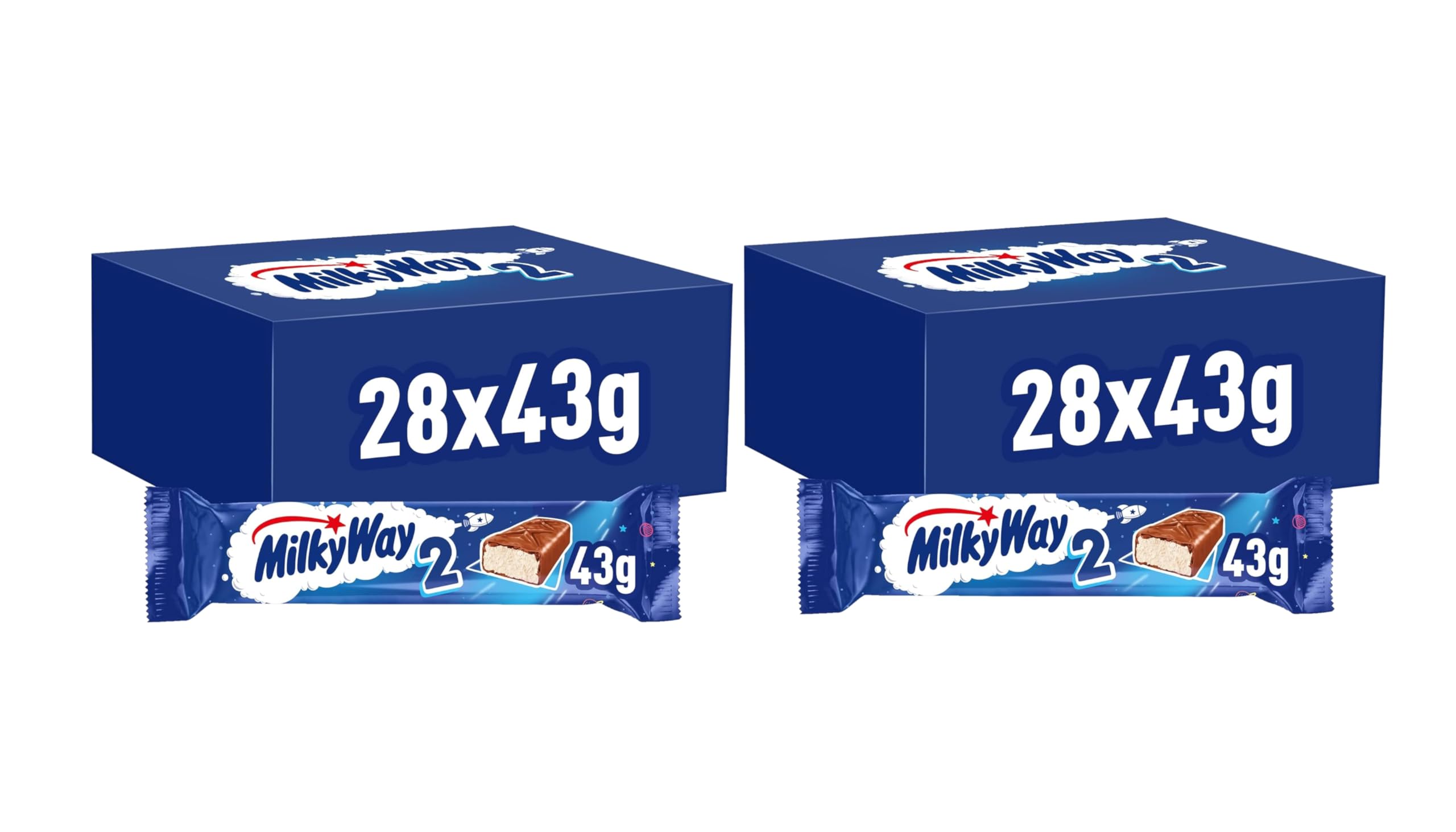 Milky Way Schokoriegel | Milchcreme | 56 Doppelriegel in einer Box (28 x 43 g)