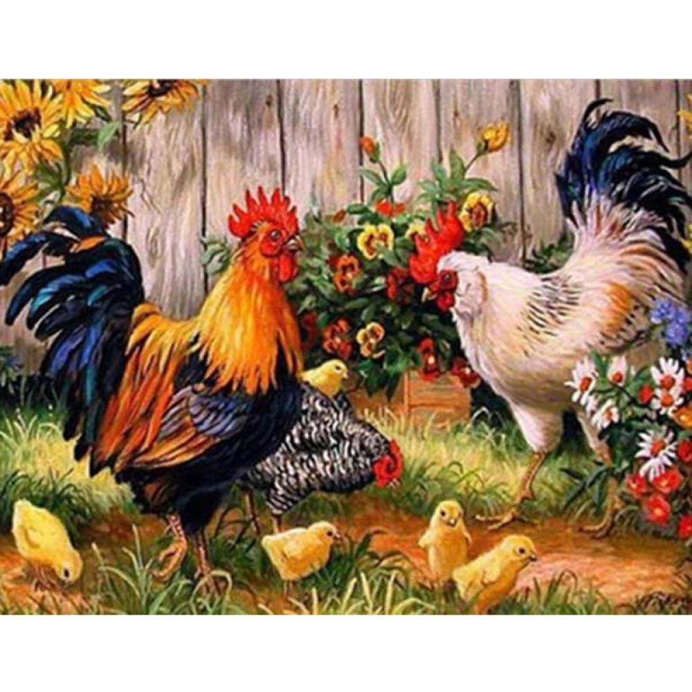 5D Diamond Art Chickens DIY Diamond Painting,Full Drill Rhinestone Embroidery Cross Stitch Pictures Arts Craft Gift,for Home Wall Decor (30x40 cm)