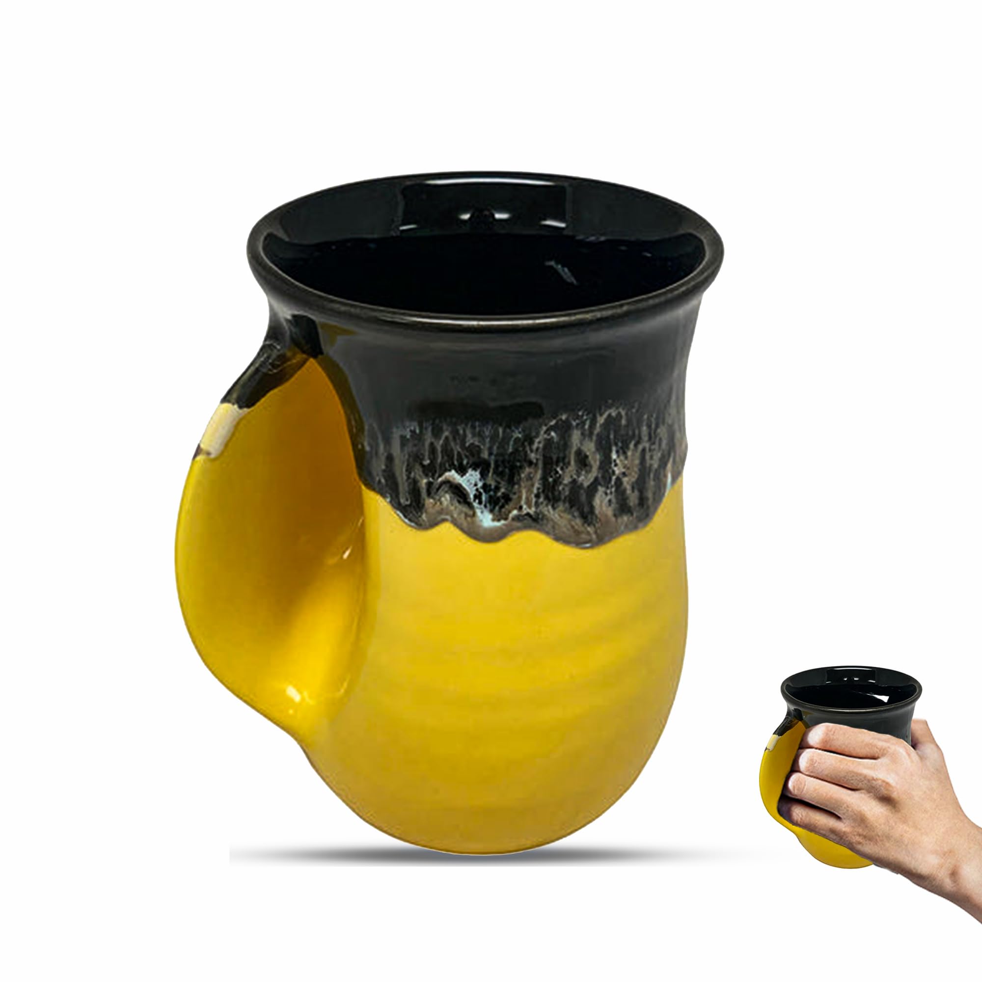 Clay in Motion Hand Warmer Coffee Mug – Handmade Coffee Mug With Comfortable Handle Contoured Pocket Hand