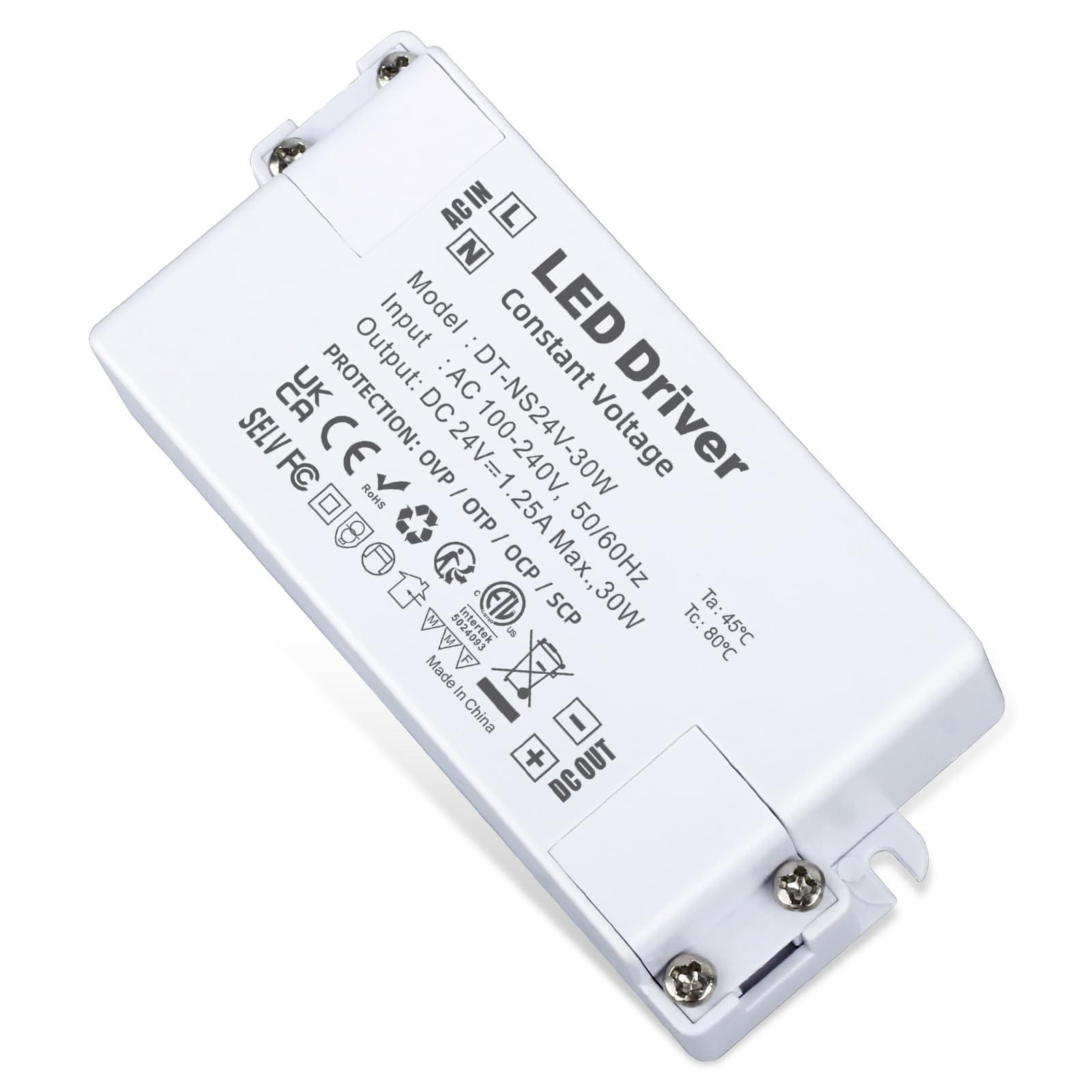 YAYZA! LED Driver 24V, 240V AC to DC 30W 1.25A Low Voltage Light Transformer, Constant Voltage Power Supply 24 Volt, for Indoor LED Strips Lighting MR16 G4 Bulb Lamp Doorbell