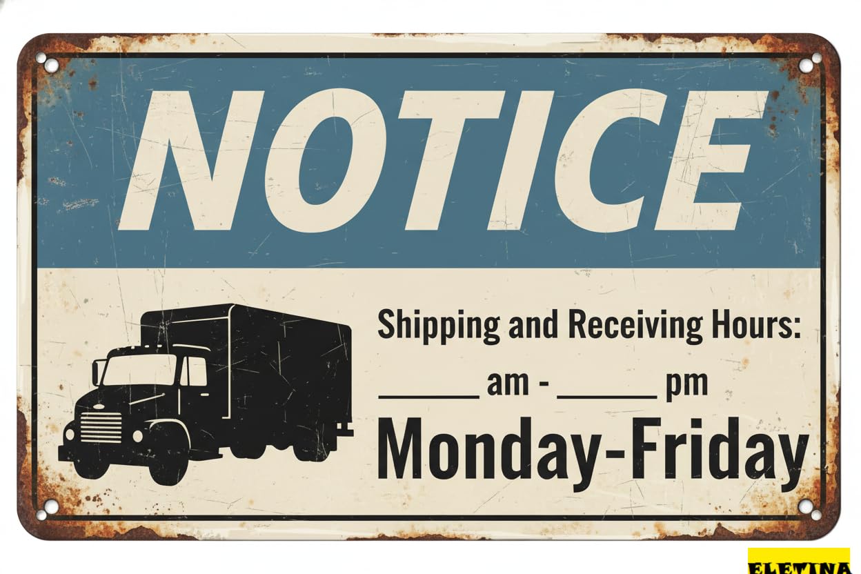 Vintage Metal Tin Sign for Man Cave Shipping And Receiving Hours Am - Pm Monday-friday, Ansi Notice 12x8 Inches Private Property Decorative