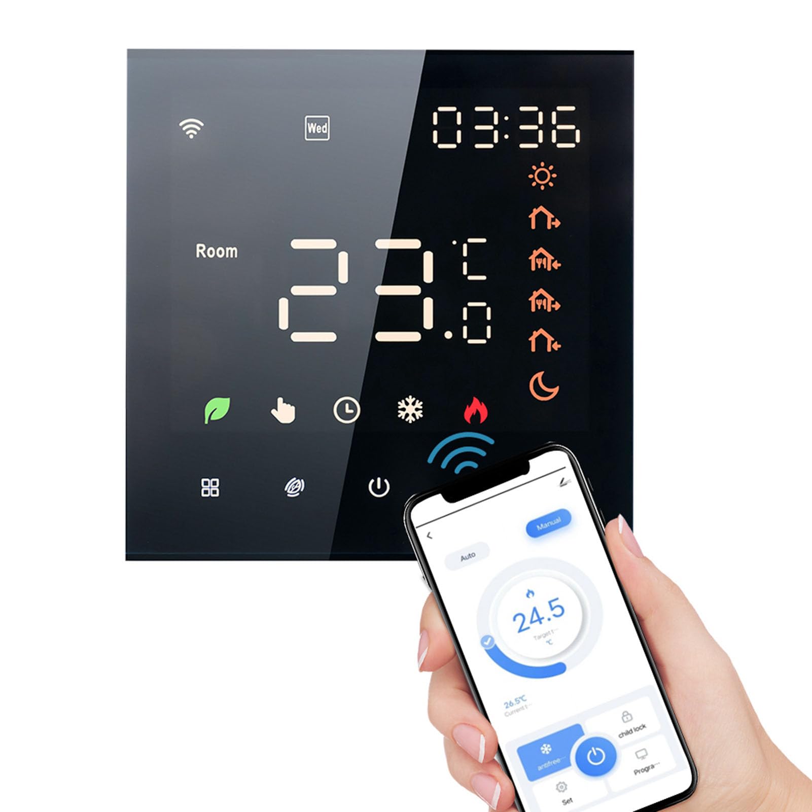 Kavolet Tuya Smart Wi-Fi-Thermostat, Sprachsteuerung, 16A, für Elektroheizung, digitaler programmierbarer LCD-Display-Touchscreen-Temperaturregler, kompatibel mit Amazon Google Home