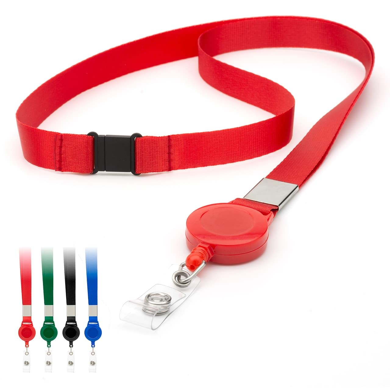 LanyardsTomorrow Lot de 100 cordons rétractables avec cordon de sécurité et clip extensible Rouge 15 mm