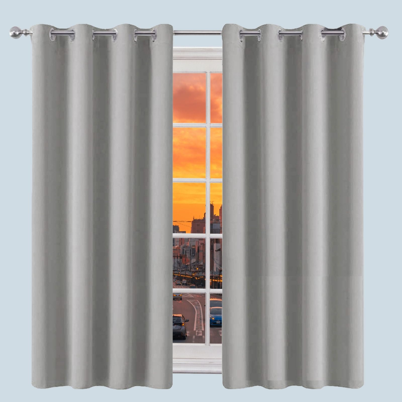Rideau thermique isolant occultant gris clair 270 x 230 cm avec oeillets pour chambre et salon