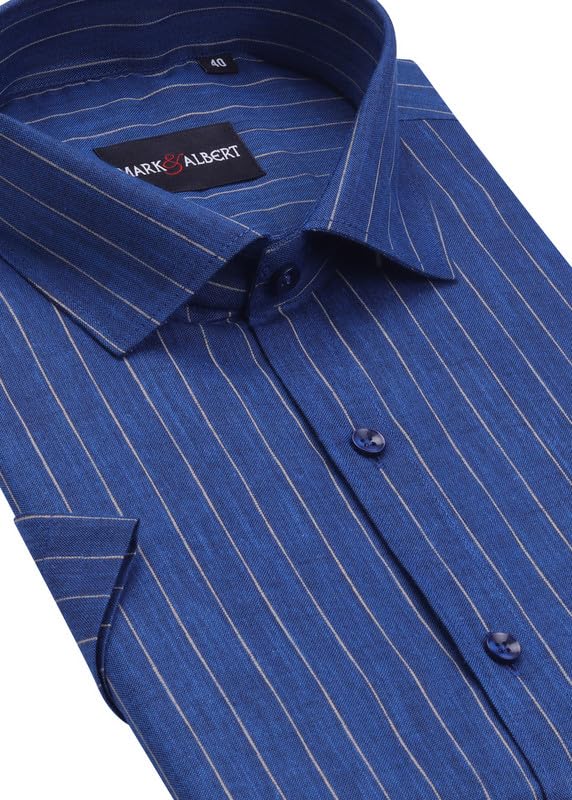 Image of MARK & ALBERT Men's Half Sleeve Cotton Linen Striped Shirt