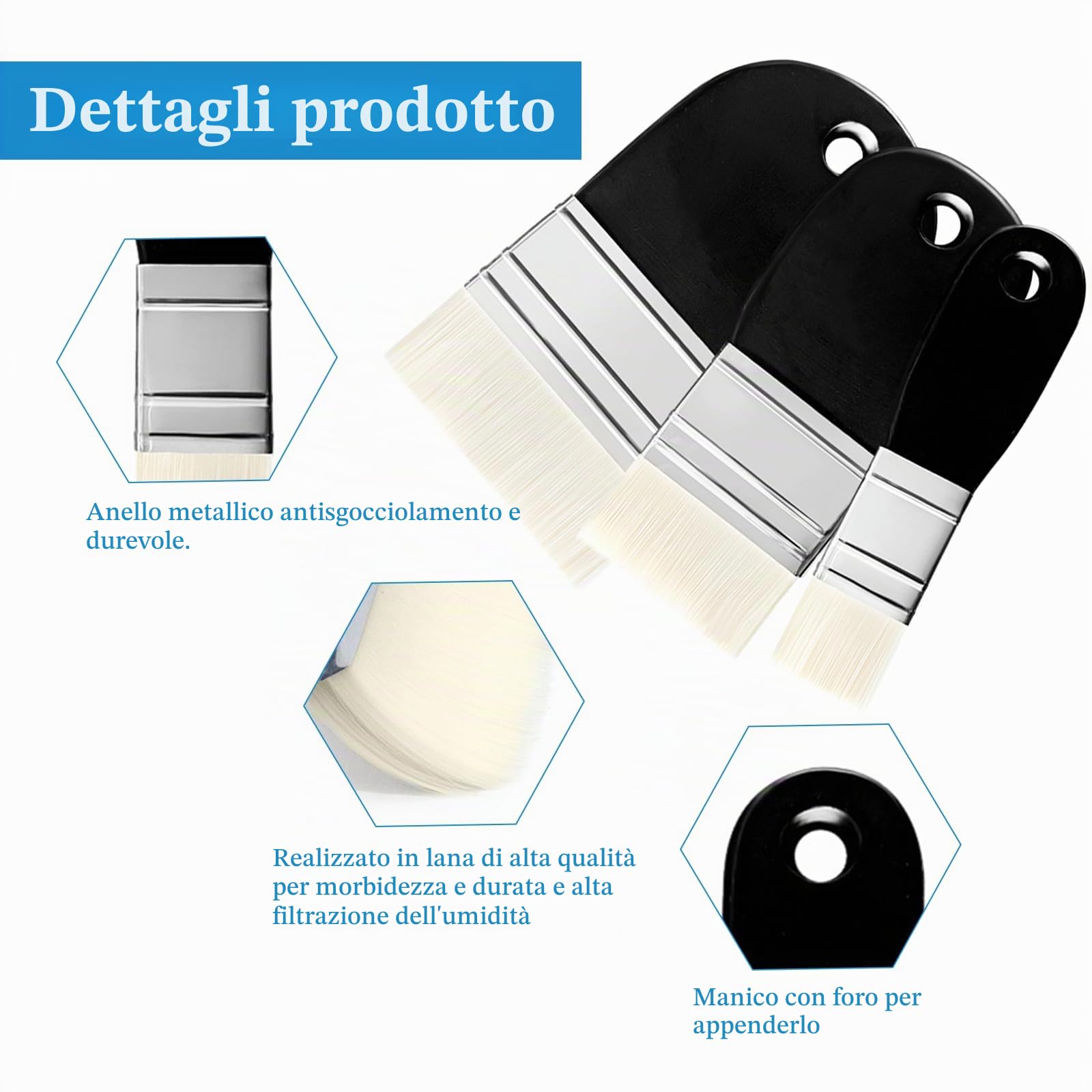 3 Pezzi Pennelli Piatti Pennello a Piatto in Nylon da 3.5 cm 5.5cm 7.5 cm di larghezza Pennelli Appesi di Vernice ad Olio Pennello per Pittura Pagaia per Pittura Acrilica Acquerello