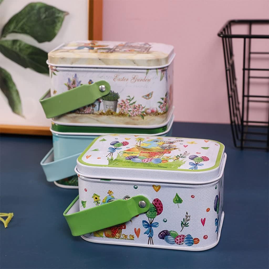 Easter Biscuit Storage Box Pattern Portable Tinplate Candy Case Home Decorative Food