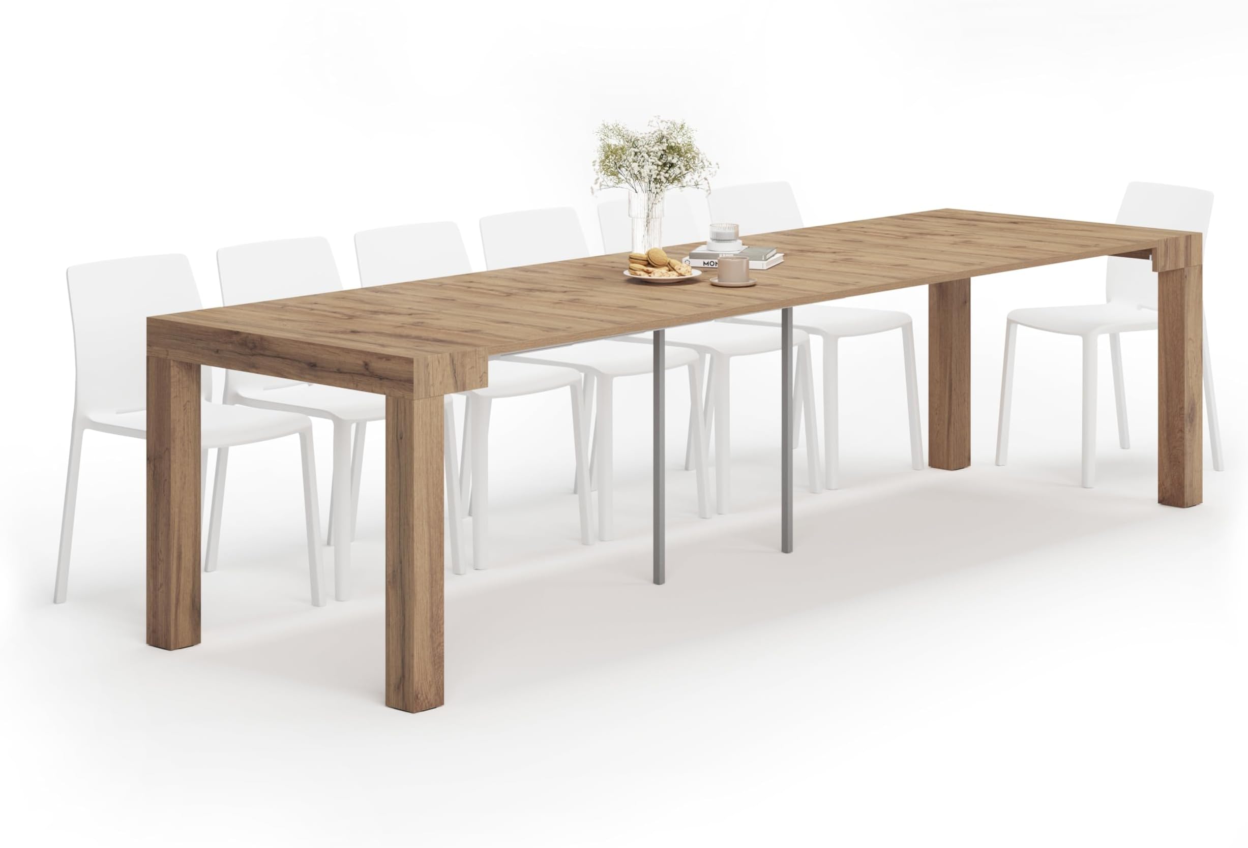 First, Extendable Console Table, 45(305) x90 cm, Rustic Oak, Made In Italy