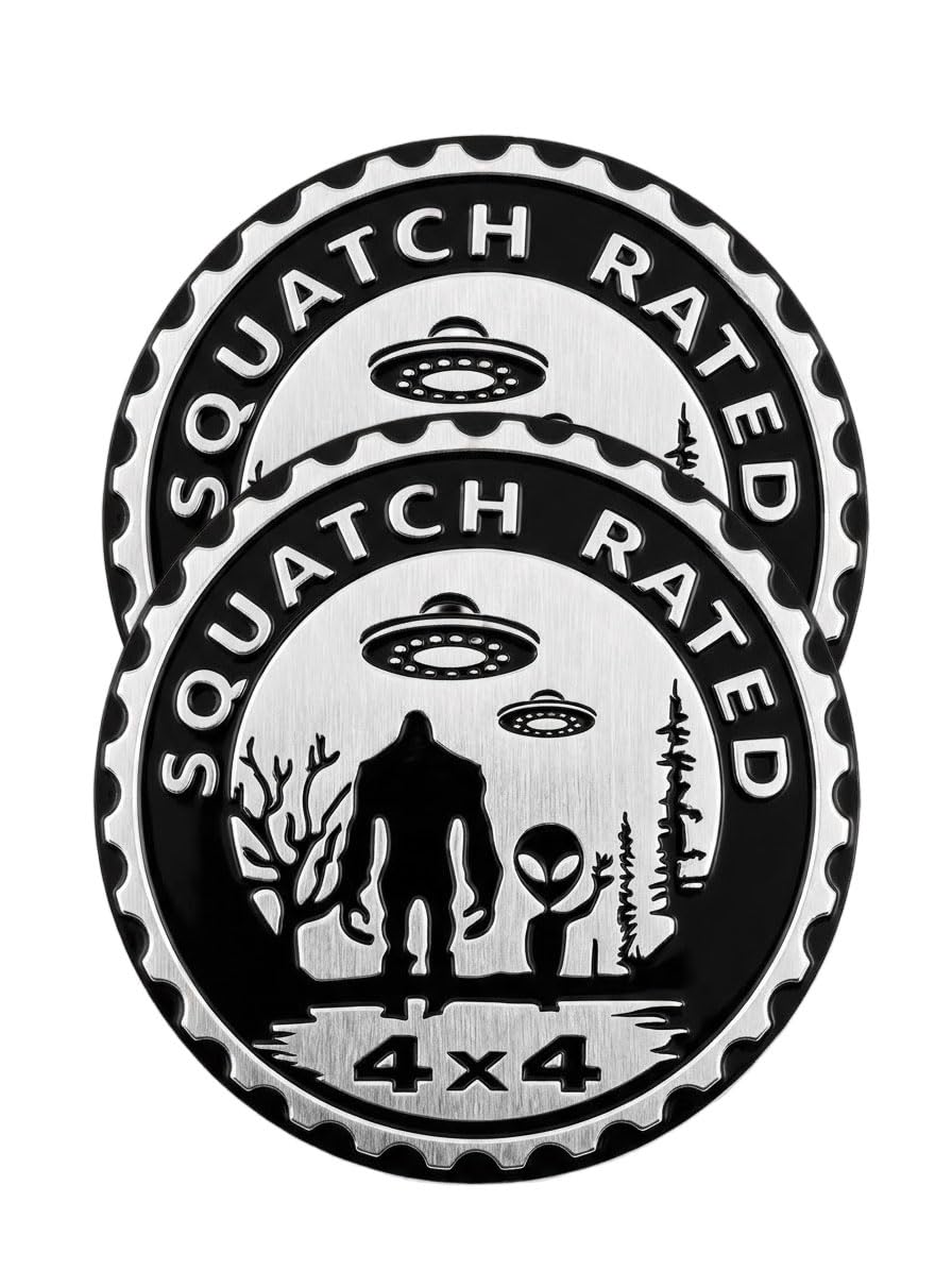 2 pcs Car Emblem 4 x 4 Metal Automotive Badge 3D Metal Car Badges Emblems Round Emblem Decals Car Badge Decals Stickers Compatible with Vehicles Trucks SUV RV Decorations (Squatch Rated-C)