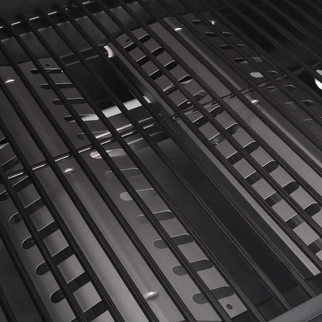 Grill gazowy z palnikiem i 4 kółkami, stal z metalowym wężem, srebrny, kompaktowy do ogrodu, na taras, do grillowania na świeżym powietrzu i efektywne grillowanie mięsa i warzyw