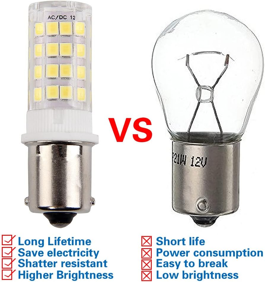 HRYSPN BA15S 12V led AC/DC 1156 1141 S8 SC Single Contact Base 5 Watt Cool White 6000K for Boat, RV, Auto Car, Outdoor Landscape Lighting etc (Pack of 4)