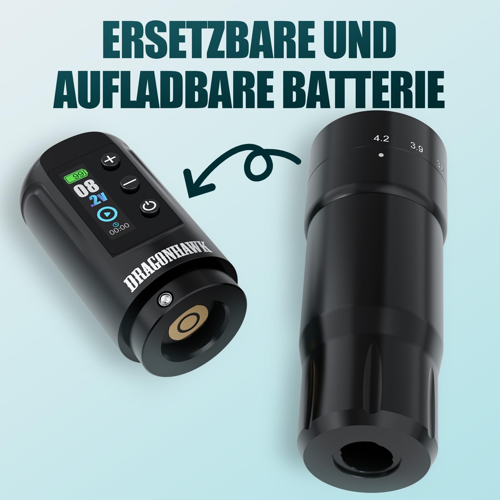 Dragonhawk Atom2 Pro Tattoo Maschine Pen kabellose Tätowiermaschine Rotary Akku Tattoo Gun 7 Strokes Length 2000mAh Batterie für Tattoo Anfänger (MYWQP-082S) | Kabellose Tätowiermaschine mit 2000 mAh 2 Akkus Tattoo Nadeln Vibrationsarm Für Anfänge Linien