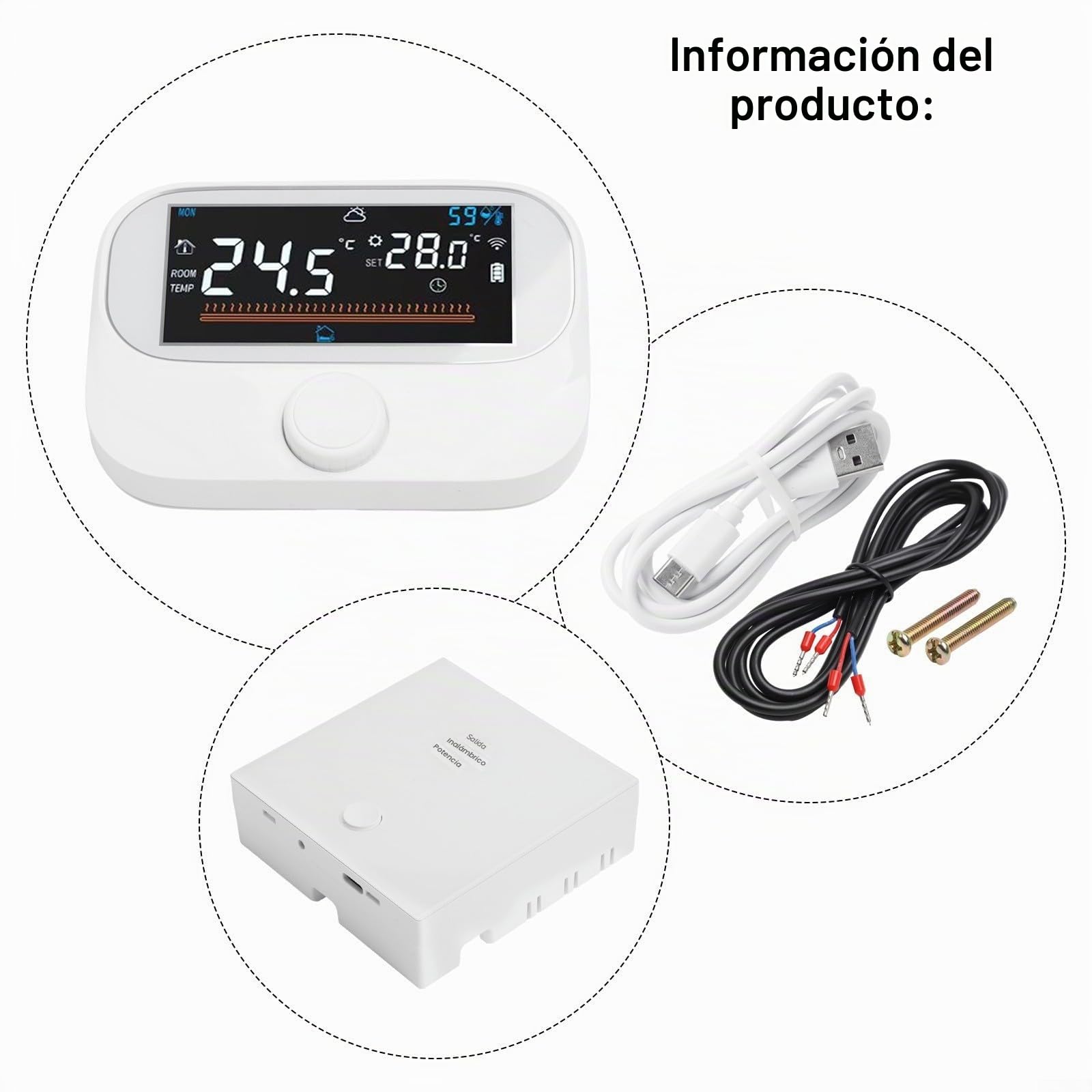 Termostato de Caldera Inteligente e Inalámbrico con Wifi para Hogar, con Control de Aplicación Remota, Períodos Programables y Pantalla Meteorológica Interior (WiTH3-WIFI)
