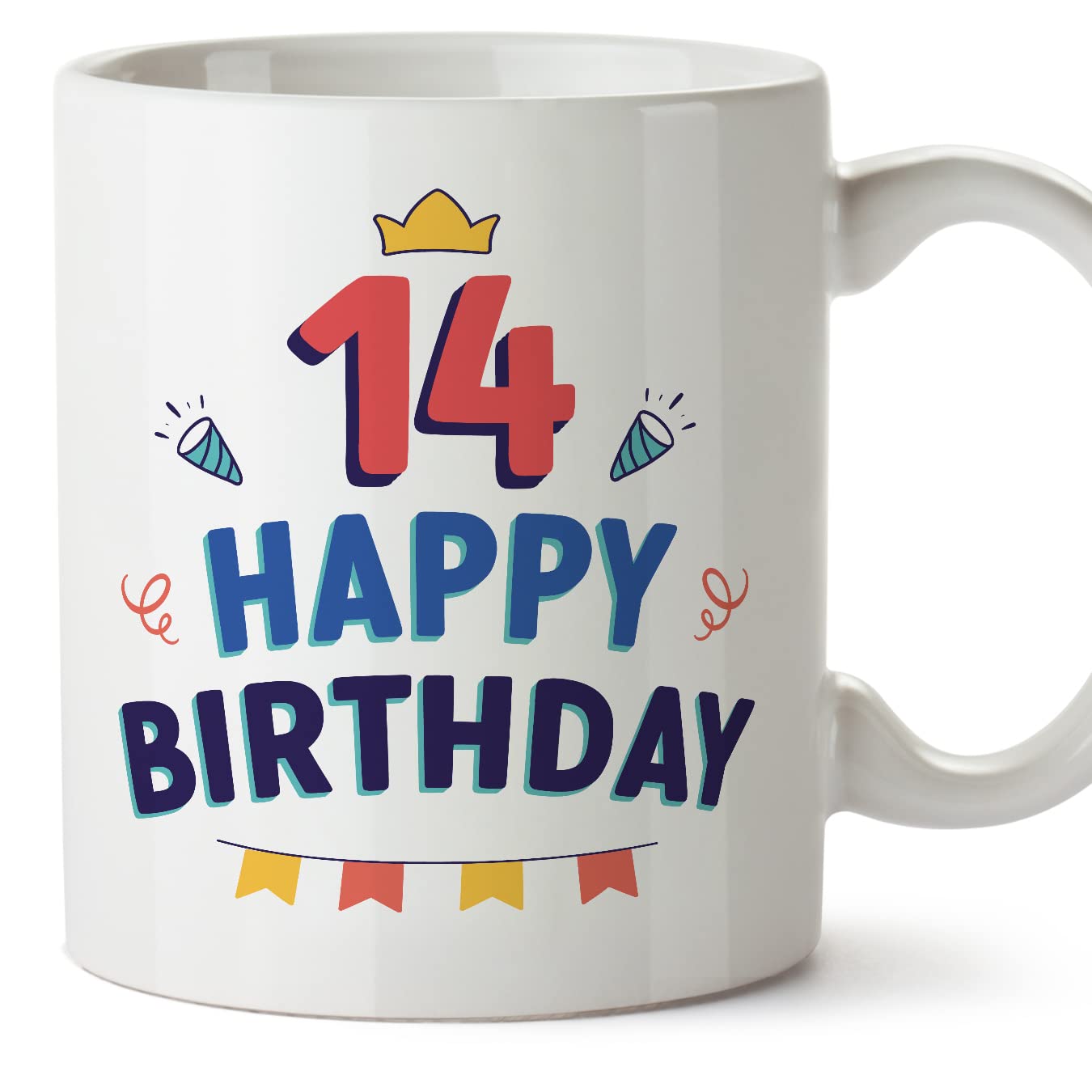 MUGFFINS 14 Birthday Mug - in English - Happy Birthday! - Funny Anniversary Present - 11 oz