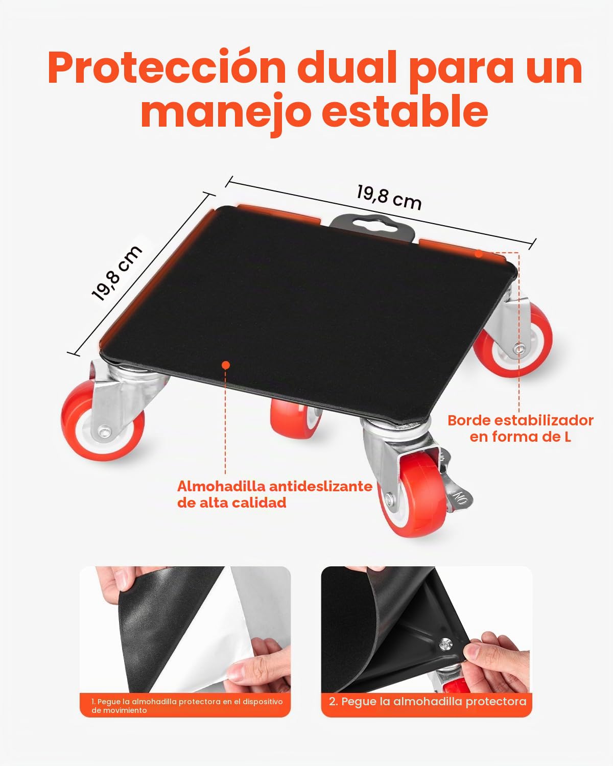 VEVOR 4 PCS Plataforma Rodante para Muebles 198 x 198 x 75 mm Carga de 1575 kg, Transportador de Muebles Resistente con 5 Ruedas Giratorias de 360° y Panel de Acero al Carbono para Mover Muebles