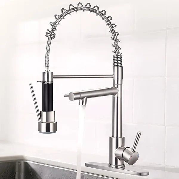 feelogos Kitchen Faucet with Pull Down Lock Sprayer, Single Handle High Pressure Brushed Nickel Kitchen Faucet, Double-Headed Spring Stainless Steel Kitchen Sink Faucets